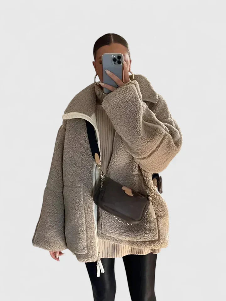 Chaquetón de Borreguito Cuello Alto con Cremallera
