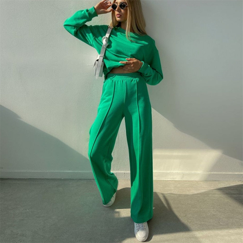 Conjunto Chándal Sudadera Cuello Redondo y Pantalón Ancho