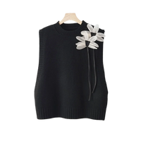 Conjunto de Punto 3 Piezas Chaleco Floral y Pantalón Ancho