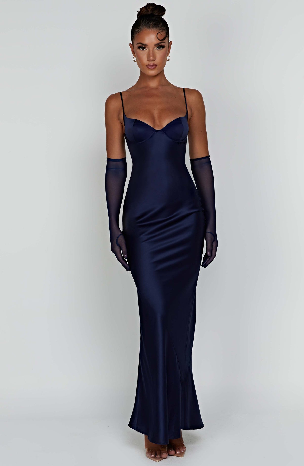 Vestido Maxi Satinado Raquel Celeste