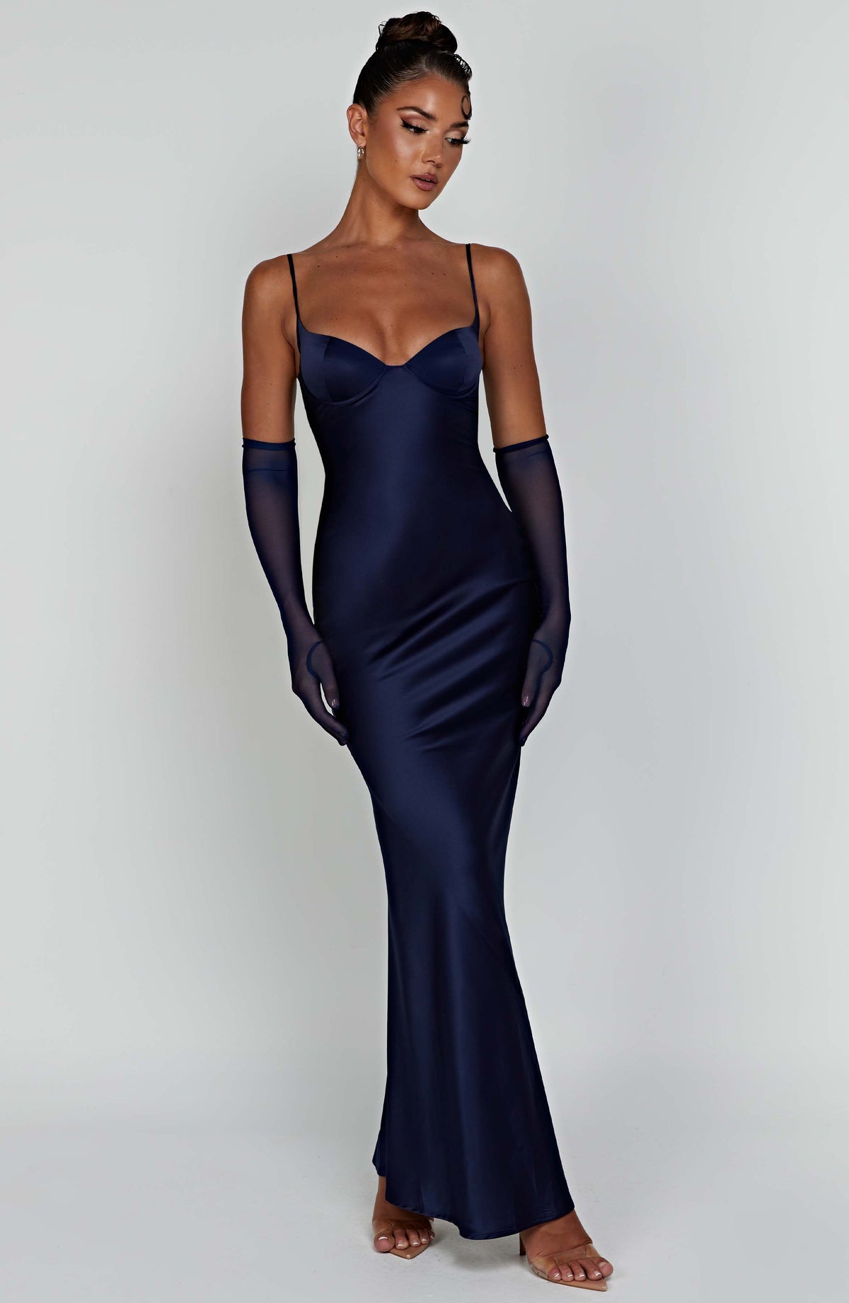 Vestido Maxi Satinado Raquel Celeste