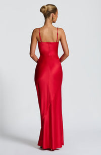 Vestido Maxi Satinado Raquel Celeste