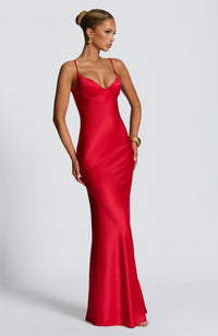 Vestido Maxi Satinado Raquel Celeste