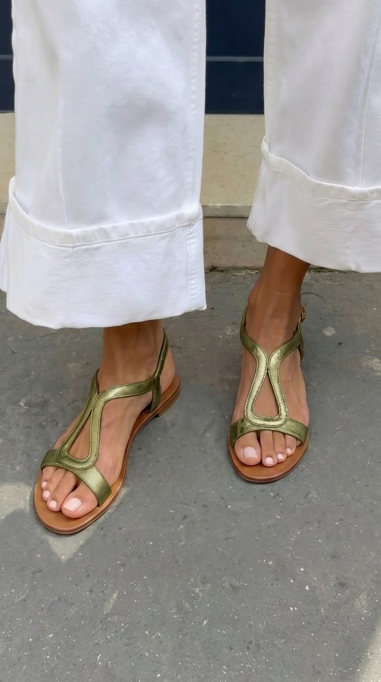 Sandalias Doradas Slingback con Recortes