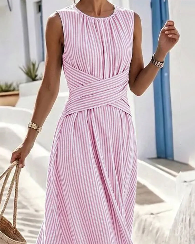 Vestido Verano Rayas Cintura Cruzada
