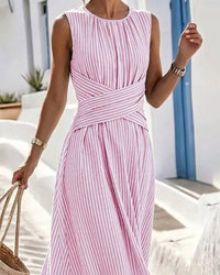 Vestido Verano Rayas Cintura Cruzada