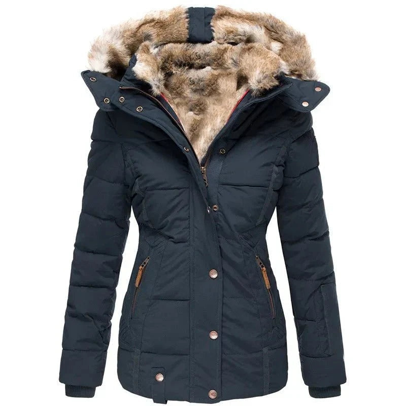 Chaquetón Acolchado con Capucha de Pelo Slim Fit