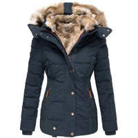 Chaquetón Acolchado con Capucha de Pelo Slim Fit