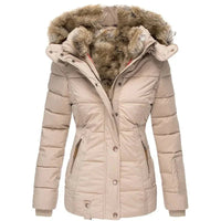 Chaquetón Acolchado con Capucha de Pelo Slim Fit