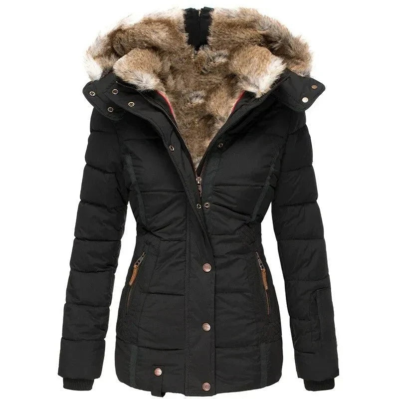 Chaquetón Acolchado con Capucha de Pelo Slim Fit
