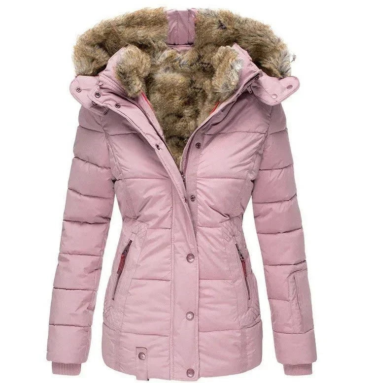 Chaquetón Acolchado con Capucha de Pelo Slim Fit
