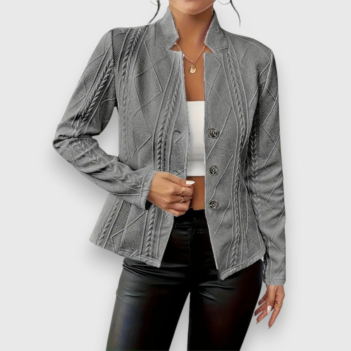 Jersey Cuello Alto Punto Trenzado Ajustado