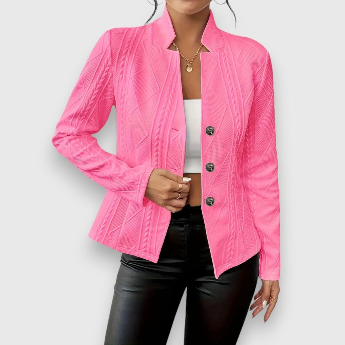 Jersey Cuello Alto Punto Trenzado Ajustado