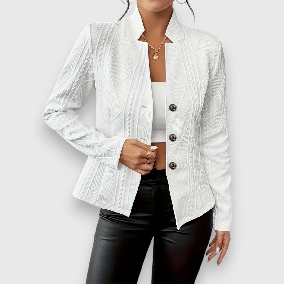 Jersey Cuello Alto Punto Trenzado Ajustado