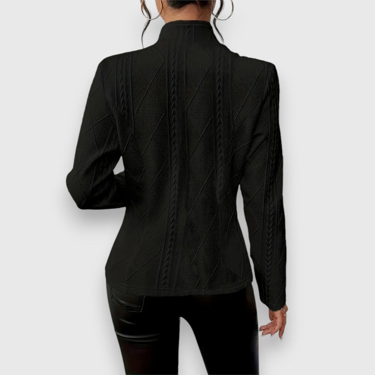 Jersey Cuello Alto Punto Trenzado Ajustado