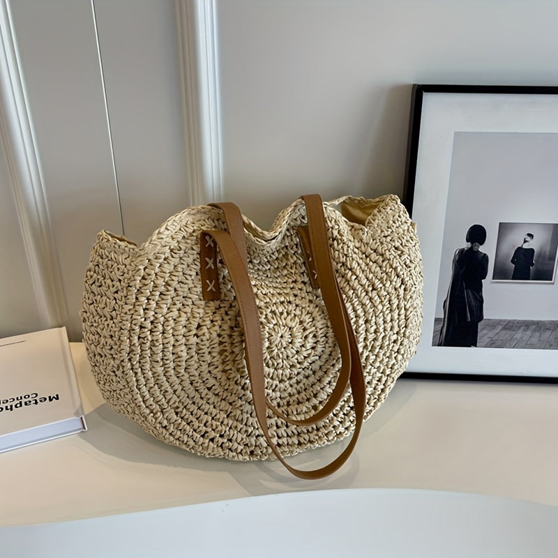 Bolso Redondo Paja Trenzada Beige