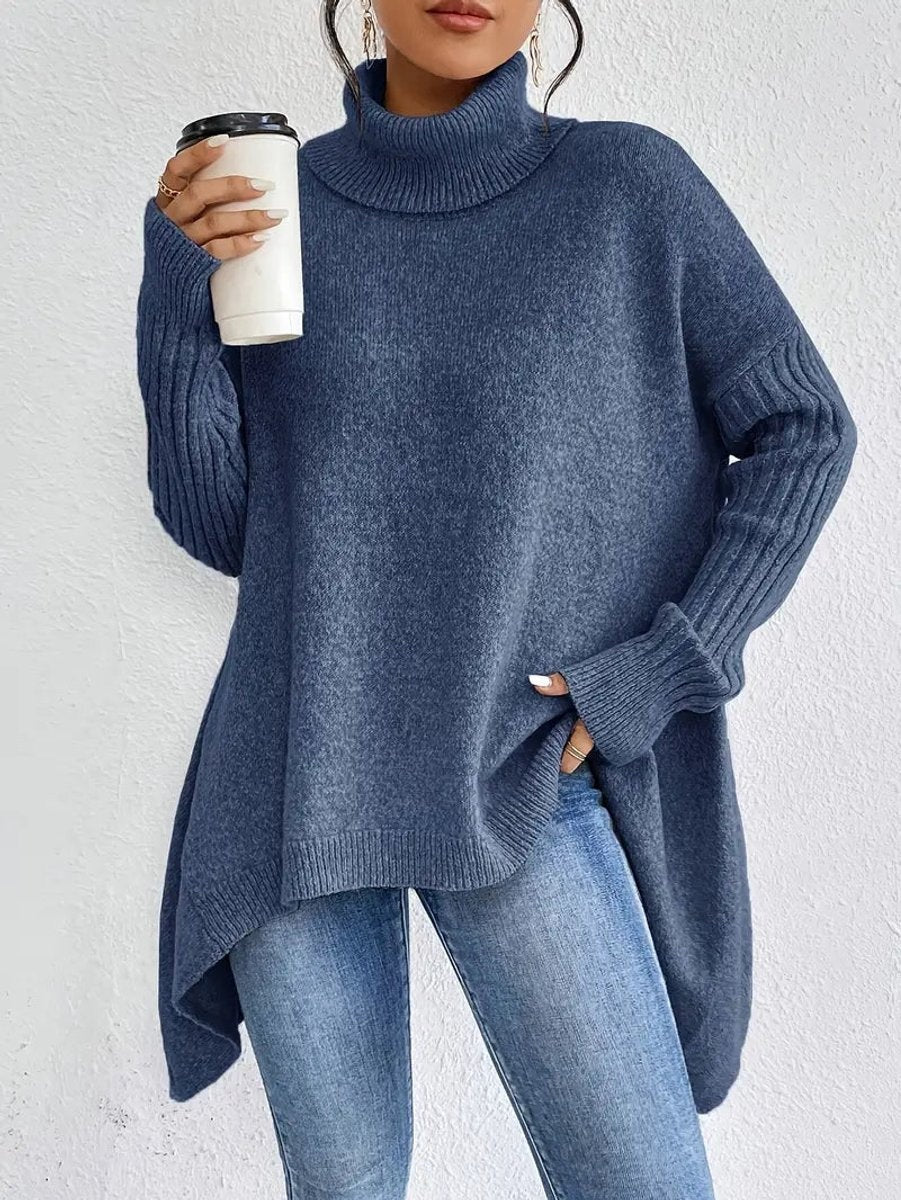 Jersey de Punto Oversize Cuello Alto Asimétrico