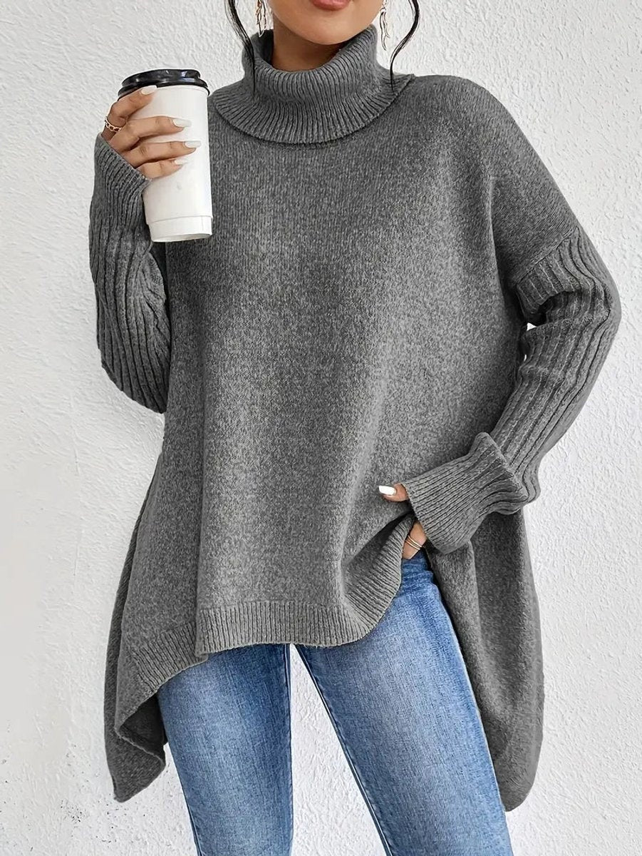 Jersey de Punto Oversize Cuello Alto Asimétrico