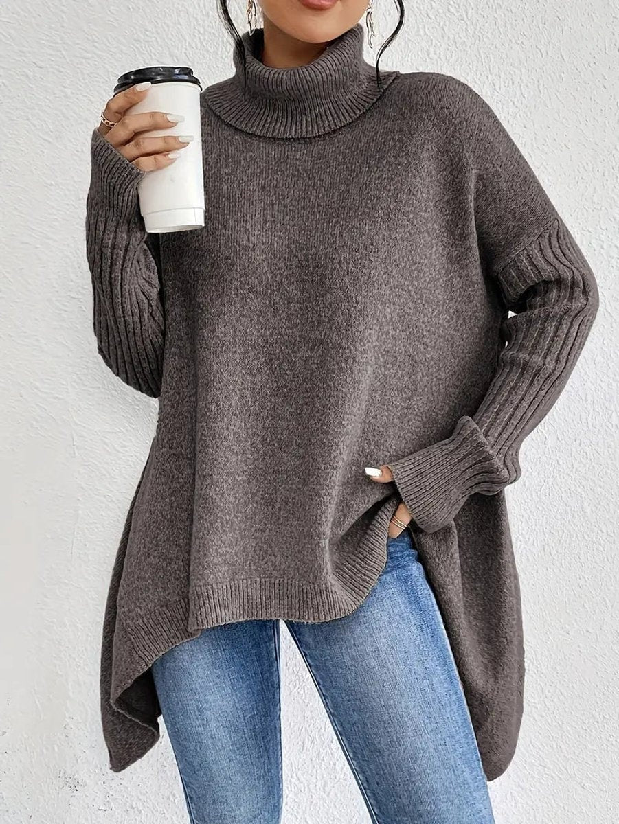 Jersey de Punto Oversize Cuello Alto Asimétrico