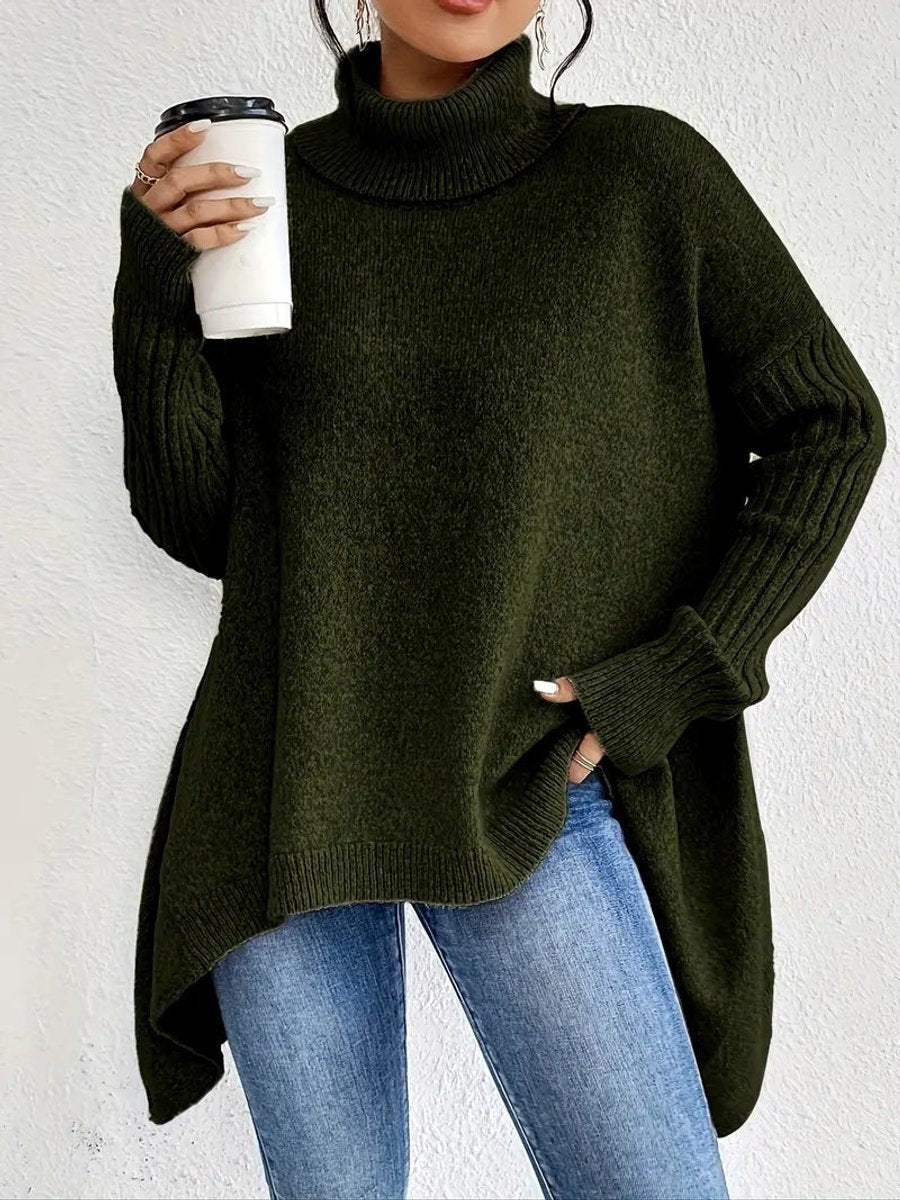 Jersey de Punto Oversize Cuello Alto Asimétrico
