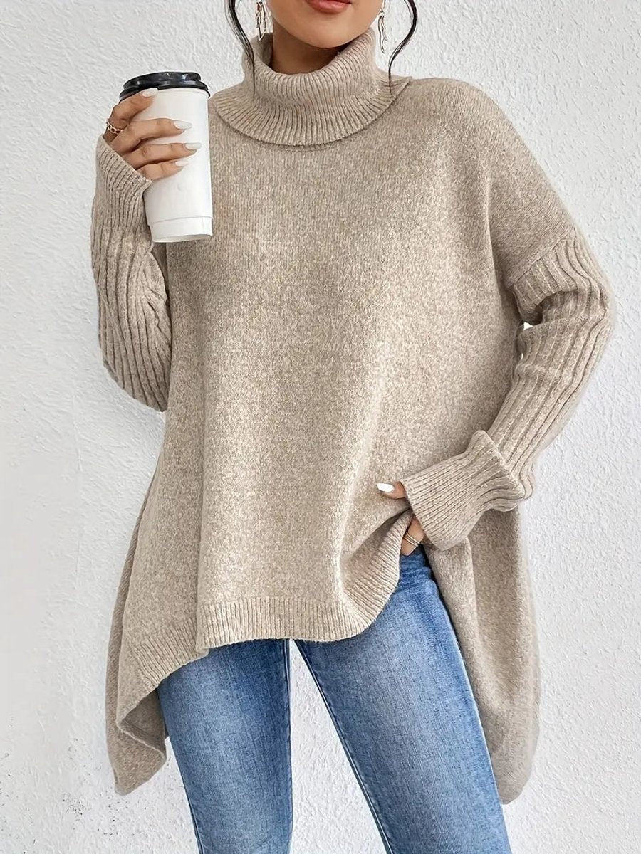 Jersey de Punto Oversize Cuello Alto Asimétrico