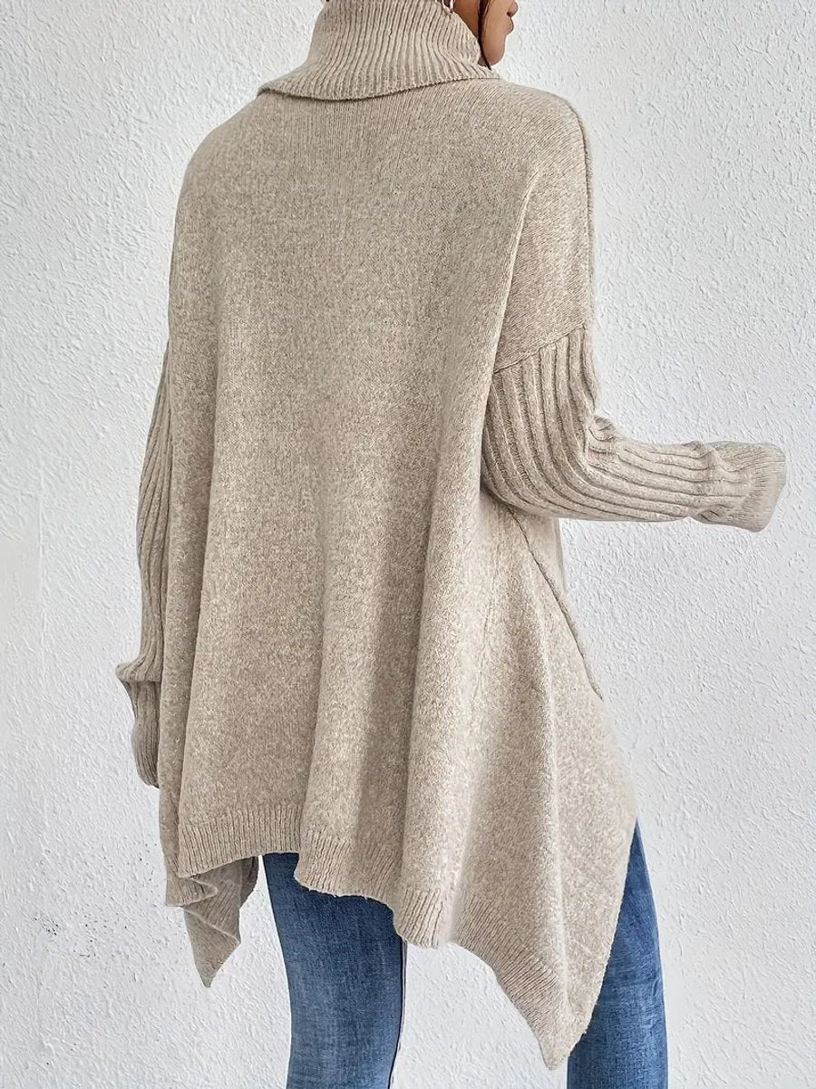 Jersey de Punto Oversize Cuello Alto Asimétrico