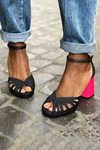Tacones Anchos Elegantes Correa Tobillo