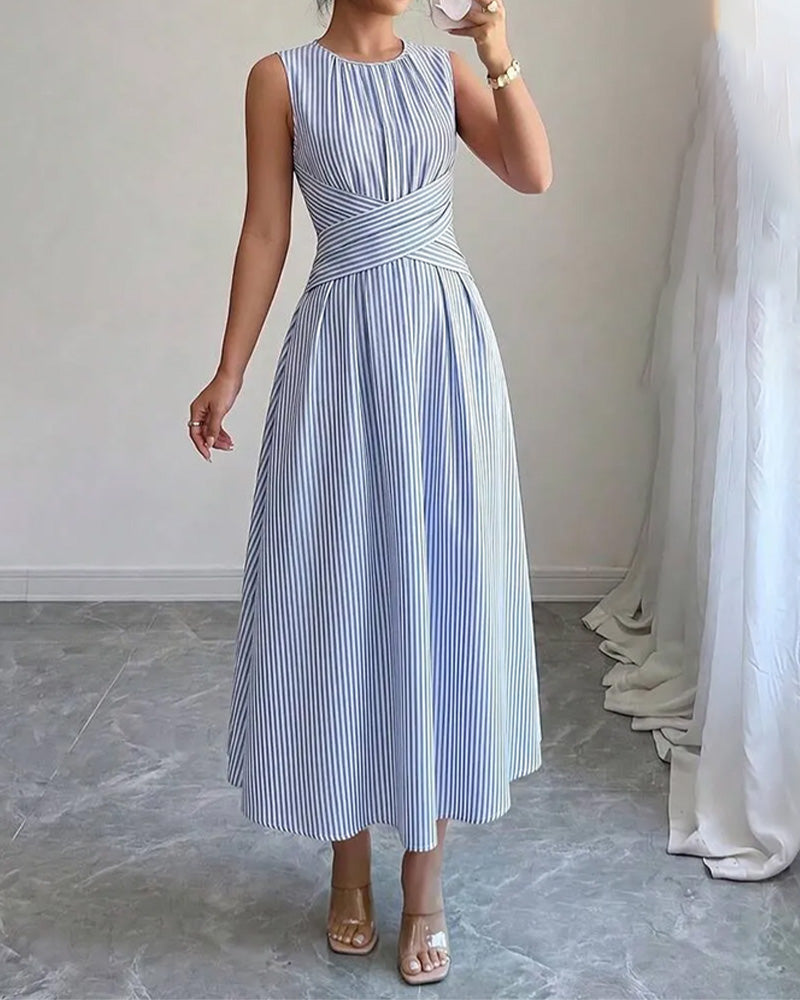 Vestido Verano Rayas Cintura Cruzada
