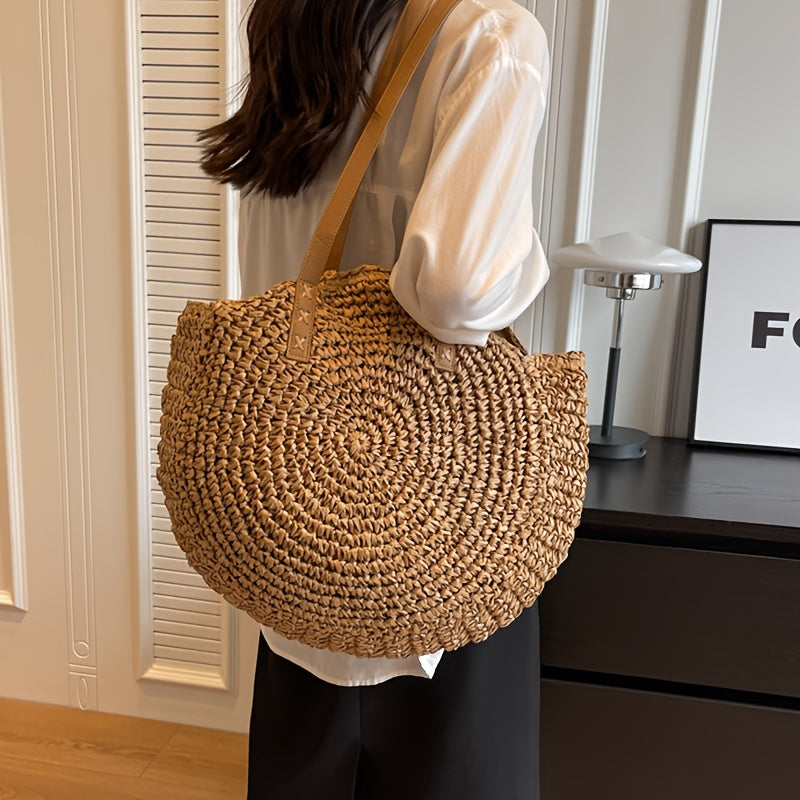 Bolso Redondo Paja Trenzada Avellana