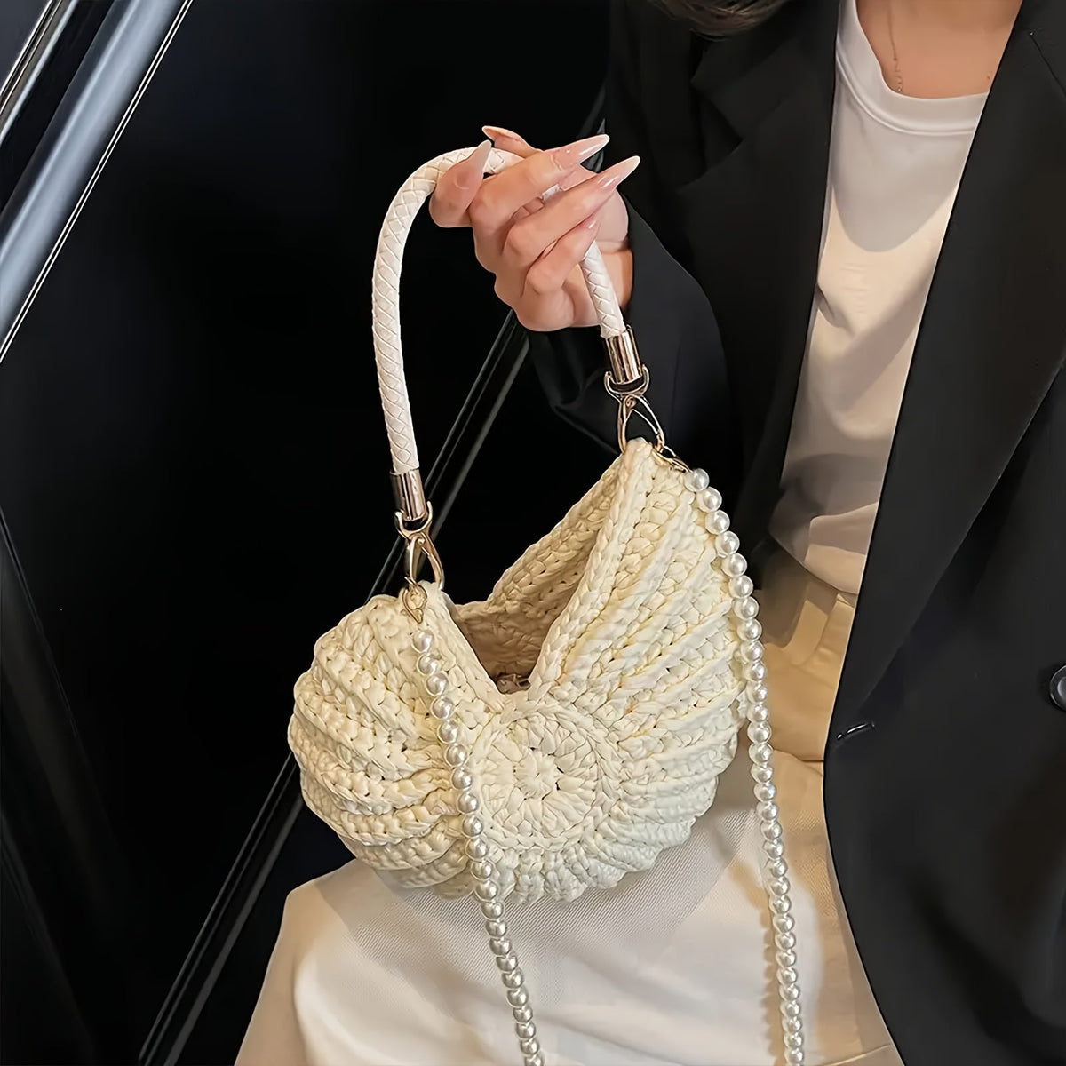 Bolso Tote Trenzado Cadena Blanco