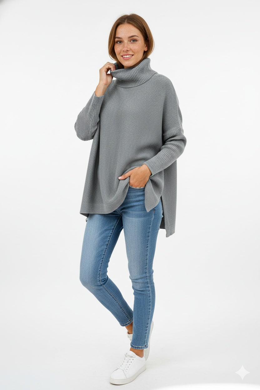 Jersey de Punto Oversize Cuello Vuelto Manga Larga