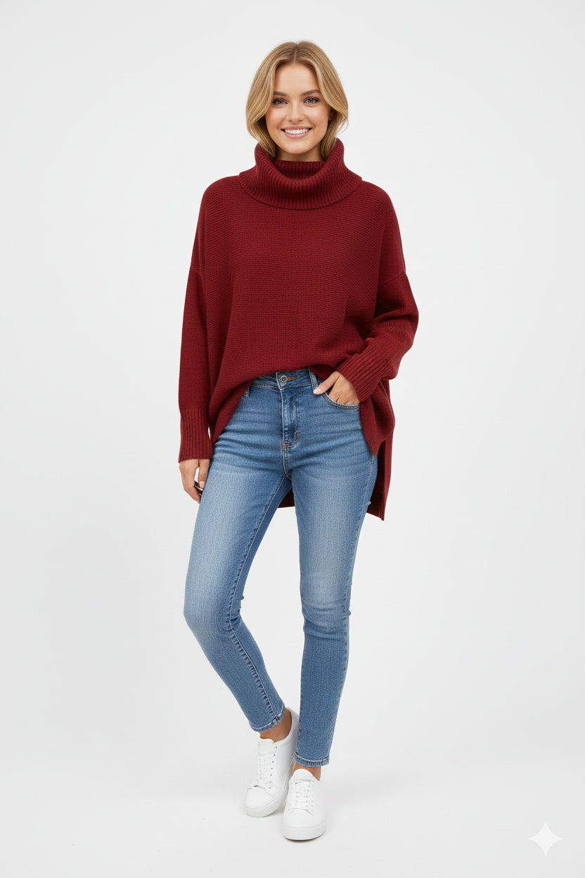 Jersey de Punto Oversize Cuello Vuelto Manga Larga