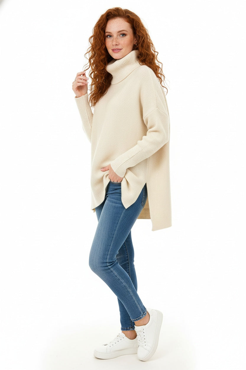 Jersey de Punto Oversize Cuello Vuelto Manga Larga