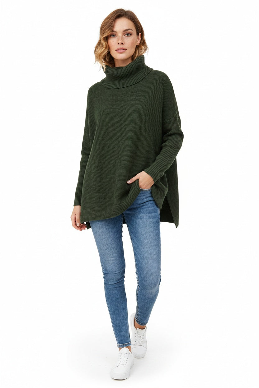 Jersey de Punto Oversize Cuello Vuelto Manga Larga