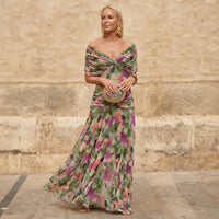 Vestido Largo Plisado Floral