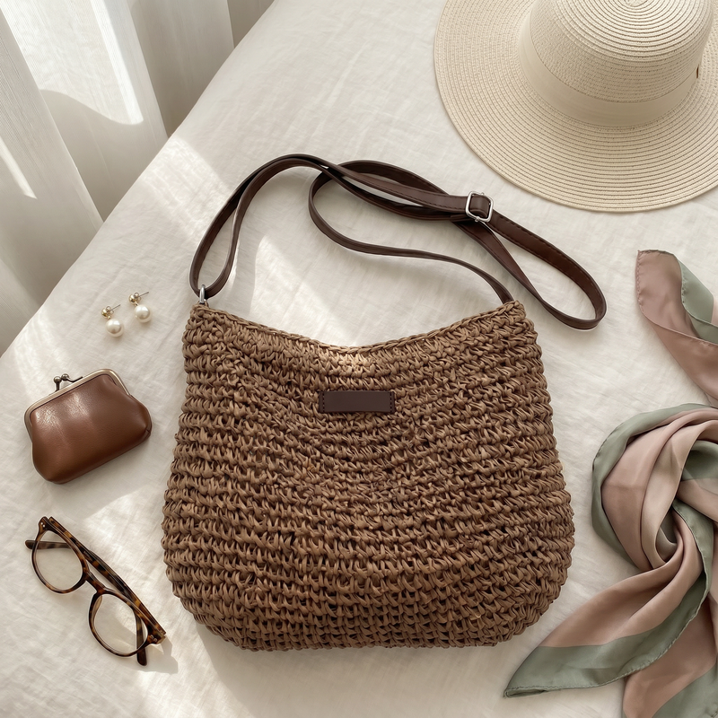 Bolso Trenzado Marrón Oscuro