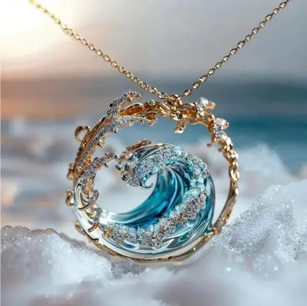 Collar con Onda Azul Dorada