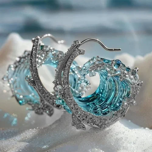 Pendientes Azul con Detalles Dorados