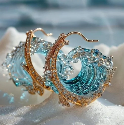 Pendientes Azul con Detalles Dorados