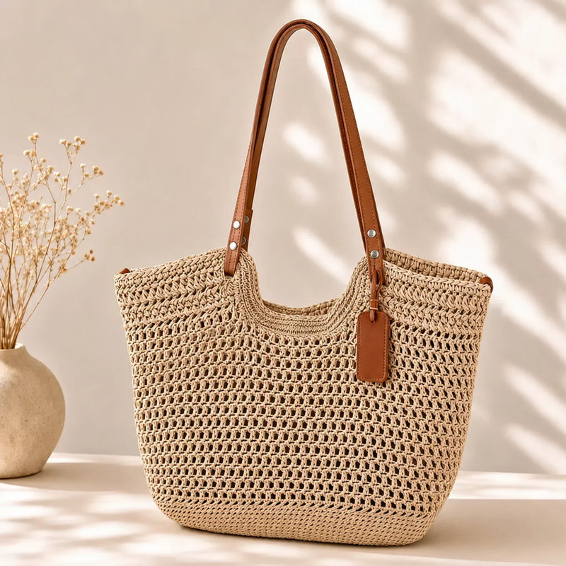 Bolso Shopper Crochet Beige Claro