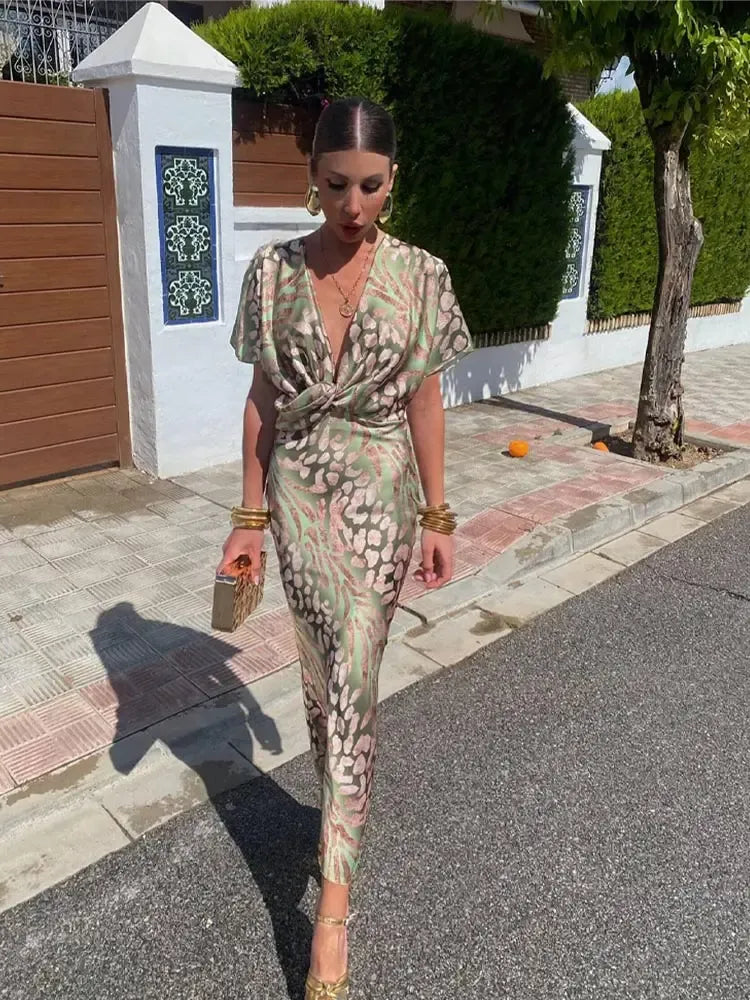 Vestido Midi Estampado Cobre