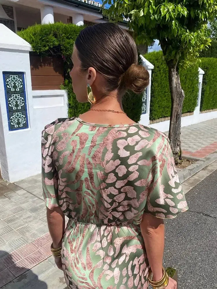 Vestido Midi Estampado Cobre