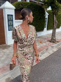 Vestido Midi Estampado Cobre