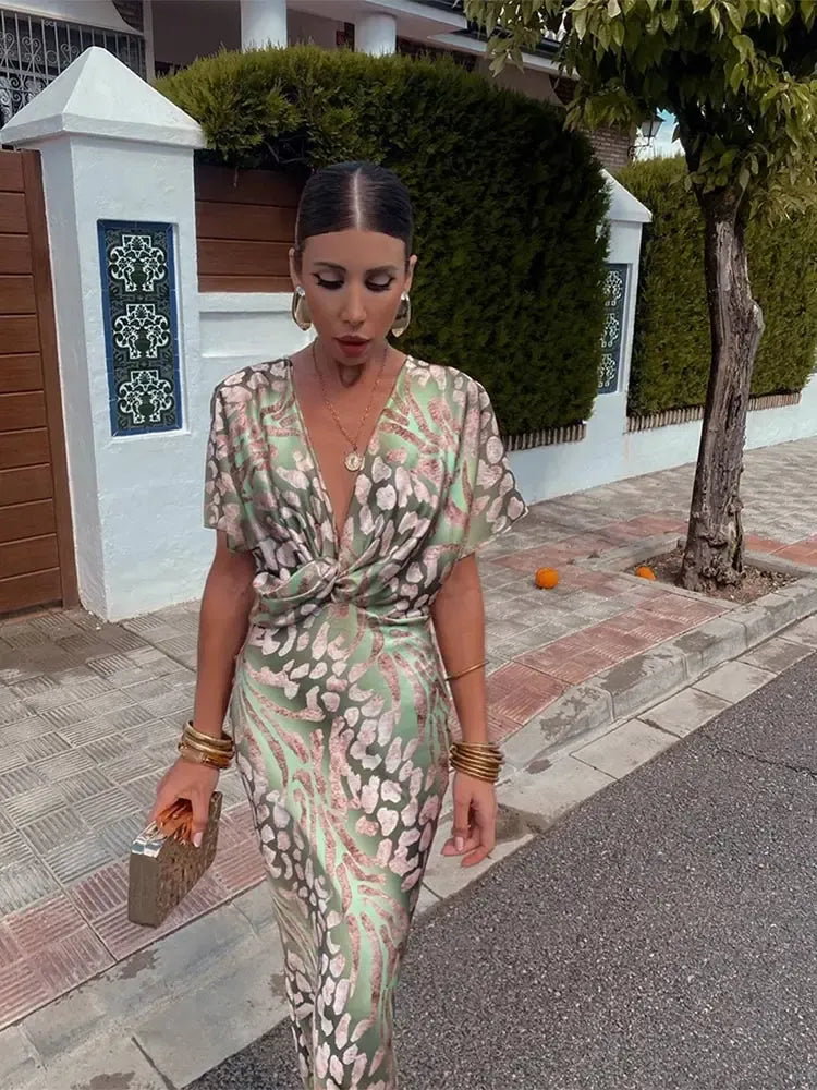Vestido Midi Estampado Cobre