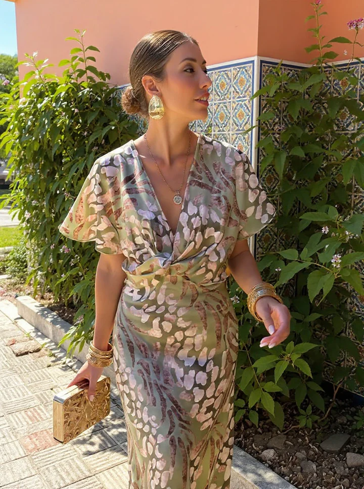 Vestido Midi Estampado Cobre