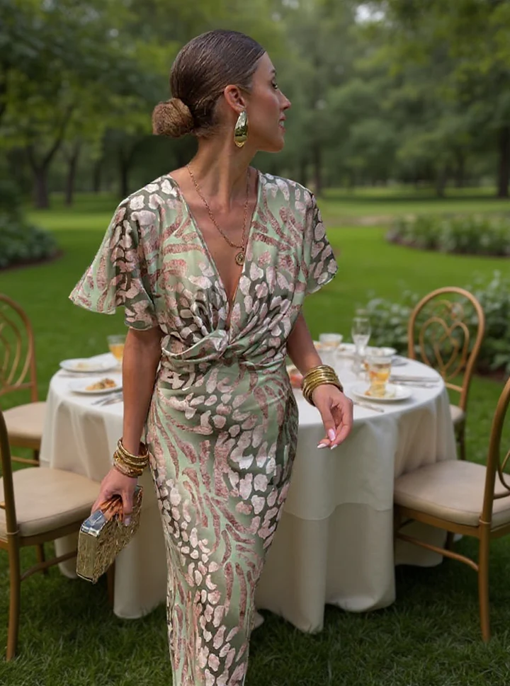 Vestido Midi Estampado Cobre