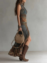 Vestido Largo Asimétrico Estampado Étnico