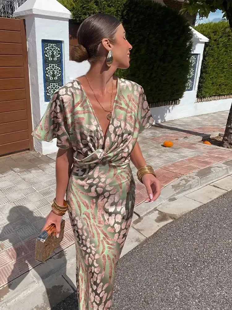 Vestido Midi Estampado Cobre