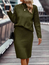 Conjunto de Punto Jersey y Falda Midi Cuello Alto