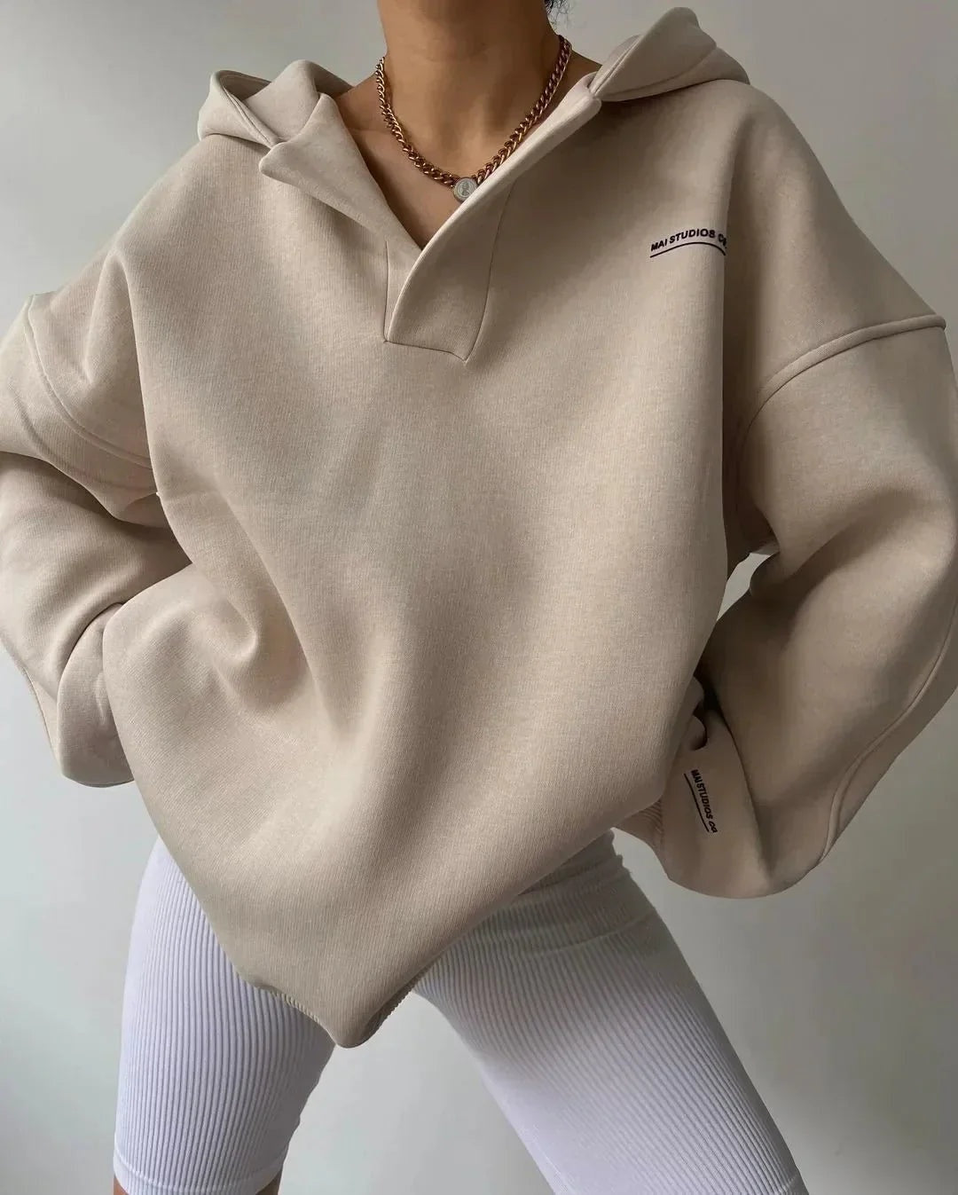 Sudadera Deportiva Oversize con Capucha Escote V